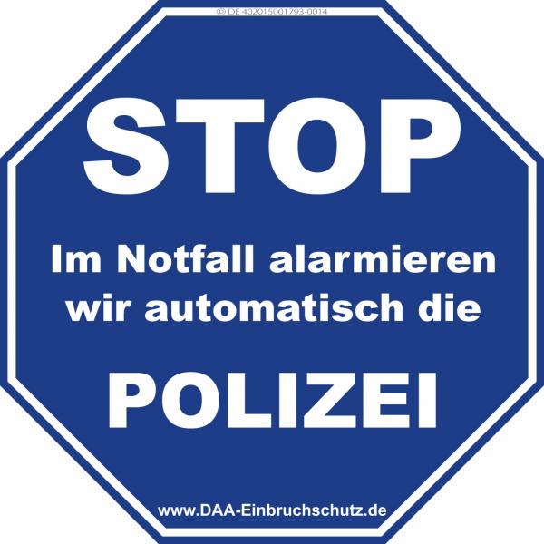 DAA-Einbruchschutz - STOP POLIZEI, Aufkleber, Warnschild, Blau